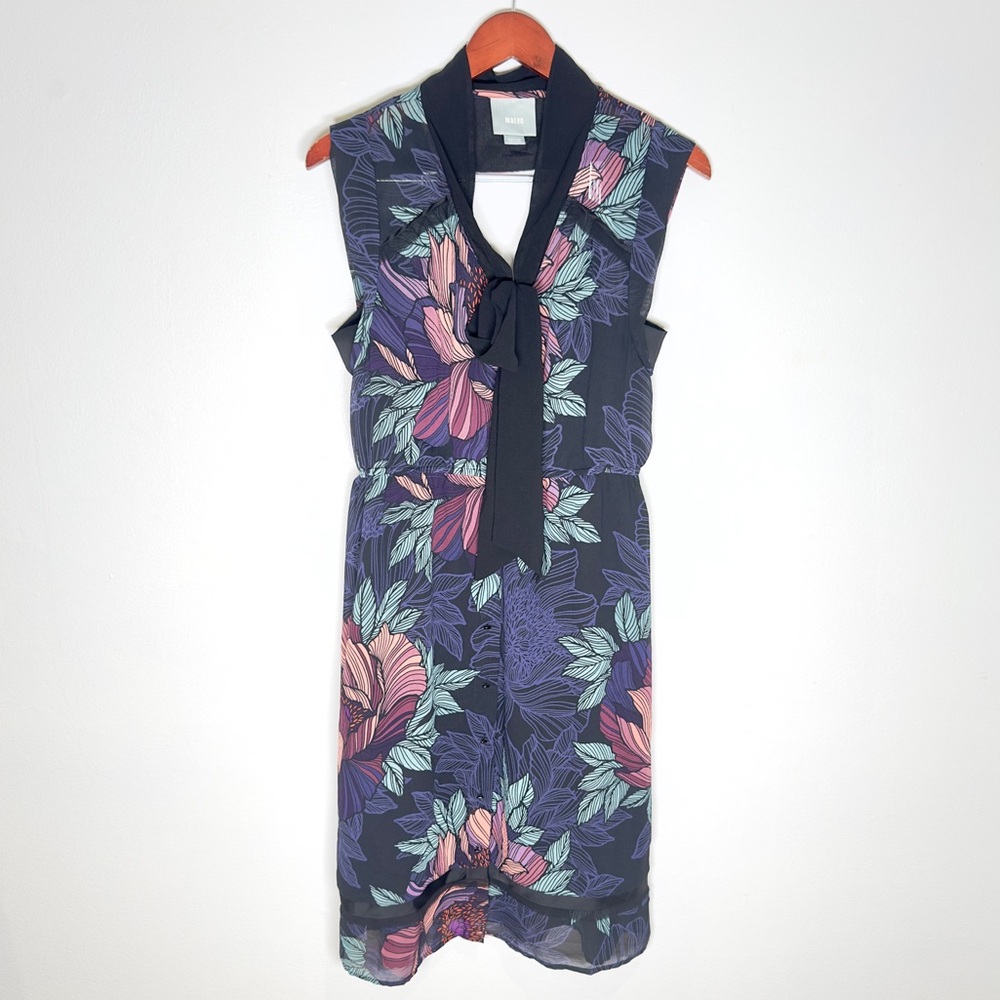 MAEVE Anthropologie Bretin Floral Bow Tie Midi Dress Medium Keyhole
